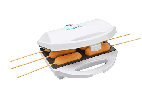 Corn Dog Maker - Perfect Hot Dogs on a Stick, Cheese Sticks, Cake Pops, and More - Includes 50 Skewers Plus Recipes, Easy to Use Electric Nonstick Baker, Great for BBQs, Makes 6 Mini Corn Dogs at Once