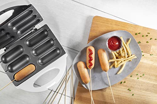 Corn Dog Maker - Perfect Hot Dogs on a Stick, Cheese Sticks, Cake Pops, and More - Includes 50 Skewers Plus Recipes, Easy to Use Electric Nonstick Baker, Great for BBQs, Makes 6 Mini Corn Dogs at Once