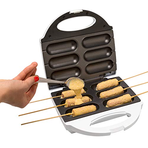 Corn Dog Maker - Perfect Hot Dogs on a Stick, Cheese Sticks, Cake Pops, and More - Includes 50 Skewers Plus Recipes, Easy to Use Electric Nonstick Baker, Great for BBQs, Makes 6 Mini Corn Dogs at Once