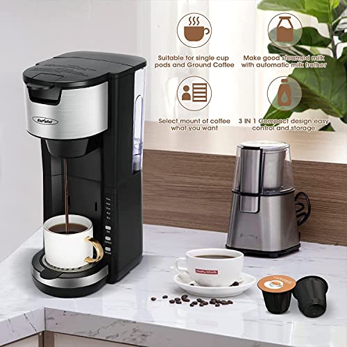 Sunvivi Coffee Maker, Single Serve Coffee Maker For Single Cup Pod & Coffee Ground, 30 Oz Removable Reservoir, Compact Coffee Machine Brewer with 6 to 14 oz. Brew Sizes, Black