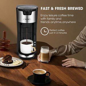 Sunvivi Coffee Maker, Single Serve Coffee Maker For Single Cup Pod & Coffee Ground, 30 Oz Removable Reservoir, Compact Coffee Machine Brewer with 6 to 14 oz. Brew Sizes, Black