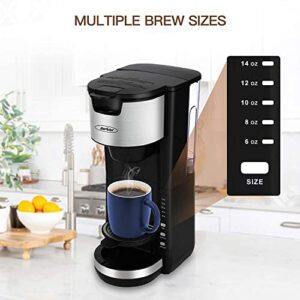 Sunvivi Coffee Maker, Single Serve Coffee Maker For Single Cup Pod & Coffee Ground, 30 Oz Removable Reservoir, Compact Coffee Machine Brewer with 6 to 14 oz. Brew Sizes, Black