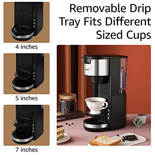 Sunvivi Coffee Maker, Single Serve Coffee Maker For Single Cup Pod & Coffee Ground, 30 Oz Removable Reservoir, Compact Coffee Machine Brewer with 6 to 14 oz. Brew Sizes, Black