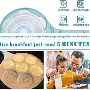 DAYOOH Mini Pancake Griddle, Nonstick Pancakes Pan for Kids Induction Cooktops Pancake Griddle Maker with Animal Molds, Suitable for All Stovetops, Blue