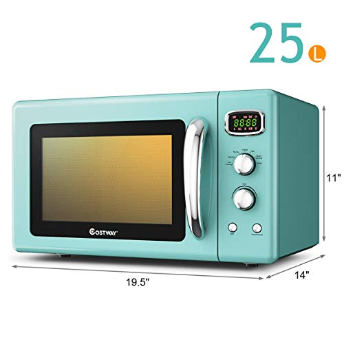 COSTWAY Retro Countertop Microwave Oven, 0.9Cu.ft, 900W Microwave Oven, with 5 Micro Power, Defrost & Auto Cooking Function, LED Display, Glass Turntable and Viewing Window, Child Lock