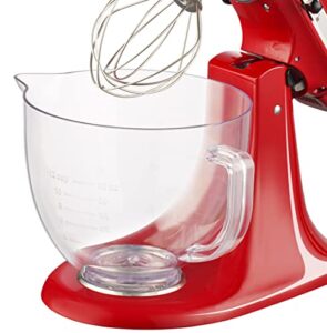 5 qt food grade plastic mixer bowl compatible with kitchenaid tilt-head stand mixers 4.5-quart (4.3 l) and 5-quart (4.7 l), with spout and measuring lines, light weight, shatter and crack proof