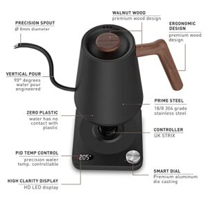 Electric Gooseneck Pour Over Kettle: KitchenBoss 1 Liter Temperature Control Coffee Kettles, 1350W Quickly Heating and Keep Warm Settings Stainless Steel Walnut Handle with Mute Mode (Charcoal Black)