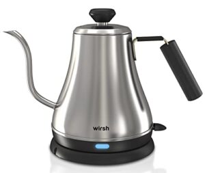 wirsh gooseneck kettle, electric gooseneck kettle with auto shut off and overheat protection, pour over coffee and tea kettle ,100% stainless steel, leak-proof design, 0.8l