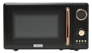 haden 75049 vintage retro 0.7 cubic foot/20 liter 700 watt countertop microwave oven kitchen appliance with turntable, pull handle, and 5 power levels, black/copper