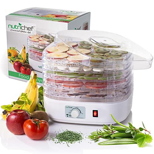 NutriChef Food Dehydrator Machine - Professional Electric Multi-Tier Food Preserver, Meat or Beef Jerky Maker, Fruit & Vegetable Dryer with 5 Stackable Trays, High-Heat Circulation - PKFD06