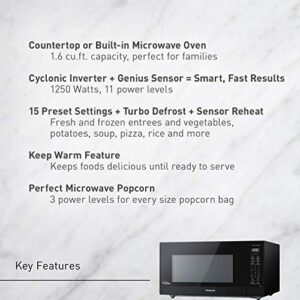 Panasonic NN-SN75LB 1.6 cu.ft Cyclonic Inverter Countertop Microwave Oven 1250Watt Power with Genius Sensor Cooking, cft, Black