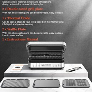 6 in 1 Indoor Grill with Waffle Plates, Panini Press Grill Sandwich Maker, CATTLEMAN CUISINE Electric Contact Grill and Griddle with Removable Nonstick Grill Plates, Smart Probe, LCD Display, 1600W