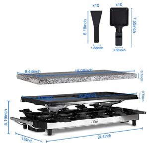 Artestia Raclette Table Grill,1500W Raclette Grill,10 Paddles Korean Bbq Grill,Cheese Raclette with Grill Stone and Non-Stick Reversible Aluminum Plate for Parties Family