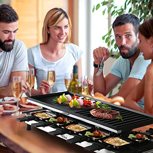 Artestia Raclette Table Grill,1500W Raclette Grill,10 Paddles Korean Bbq Grill,Cheese Raclette with Grill Stone and Non-Stick Reversible Aluminum Plate for Parties Family