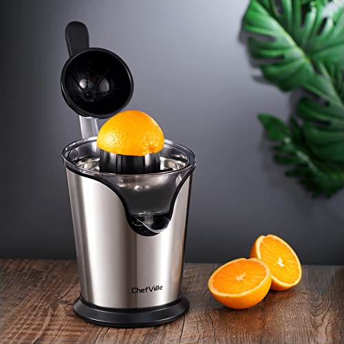 ChefVille CJ02 Electric Citrus Juicer, Electric Orange Juicer Squeezer with 2 Cones for Easy Use, Large Capacity Juice Container for the Whole Family, Party, Commercial Use, exprimidor de naranjas electrico