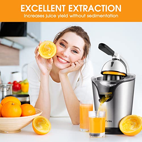 ChefVille CJ02 Electric Citrus Juicer, Electric Orange Juicer Squeezer with 2 Cones for Easy Use, Large Capacity Juice Container for the Whole Family, Party, Commercial Use, exprimidor de naranjas electrico