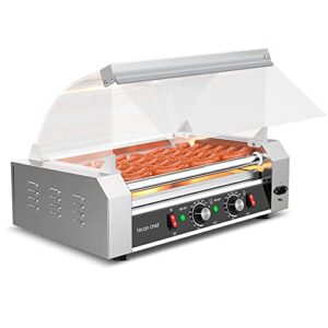 leconchef hot dog roller machine commercial grade stainless steel electric 24 hot dog 7 roller grill cooker machine with detachable glass cover、dust cover and led lights, 1200-watts