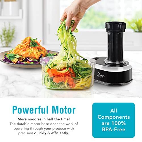 Shine Kitchen Co SES-100 Electric Spiralizer for Veggies, Spiral Vegetable Cutter Makes and Holds Up to 4 Servings (60 oz) of Zucchini Noodles, Curly Fries, and More