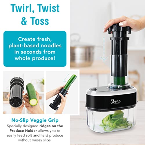 Shine Kitchen Co SES-100 Electric Spiralizer for Veggies, Spiral Vegetable Cutter Makes and Holds Up to 4 Servings (60 oz) of Zucchini Noodles, Curly Fries, and More