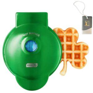 ks shamrock shaped mini waffle maker home kitchen restaurant party favor cookware for st patricks day waffles on the go breakfast dessert snack easy to clean cooker, 1 count with custom ks luggage tag