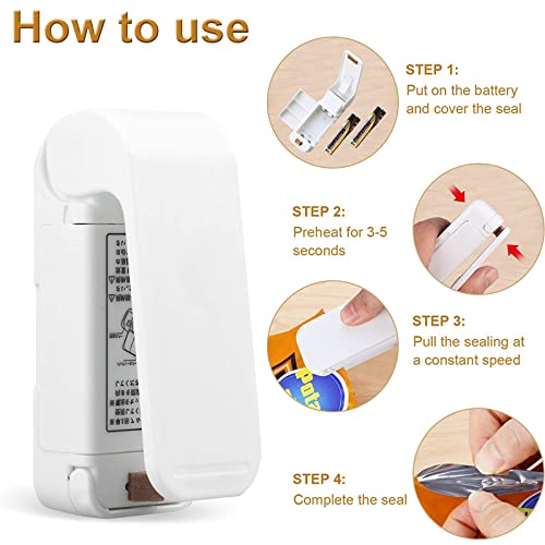 Mini Bag Sealer Heat Seal,Mini Bag Sealer,Portable Bag Sealer,Handheld Mini Heat Sealer for Snack Fresh Bag Food Storage (White)