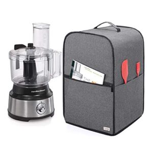 luxja food processor cover for cuisinart and hamilton beach 10-14 cup processor, food processor dust cover with accessories pockets, gray