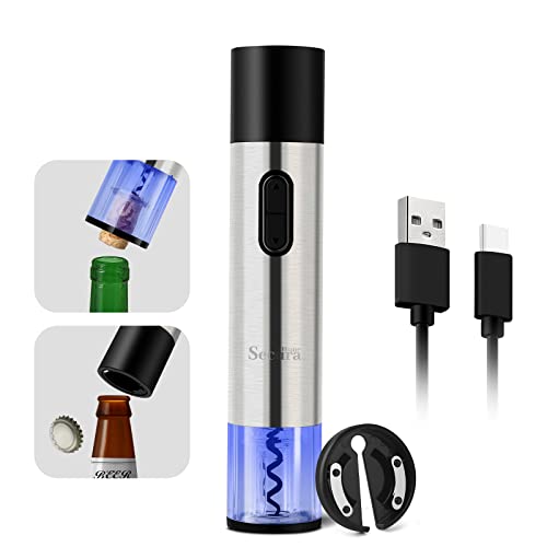 Secura Home Cordless Electric Wine Opener and Beer Opener 2 in 1 Automatic Corkscrew Wine Bottle Opener Gift Set with Foil Cutter USB Rechargeable