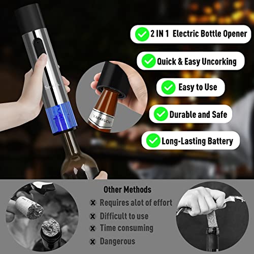 Secura Home Cordless Electric Wine Opener and Beer Opener 2 in 1 Automatic Corkscrew Wine Bottle Opener Gift Set with Foil Cutter USB Rechargeable