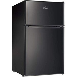 walsh wsr31tbk compact refrigerator, dual door fridge, adjustable mechanical thermostat with true freezer, reversible doors, 3.1 cu.ft, black