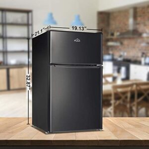 Walsh WSR31TBK Compact Refrigerator, Dual Door Fridge, Adjustable Mechanical Thermostat with True Freezer, Reversible Doors, 3.1 Cu.Ft, Black