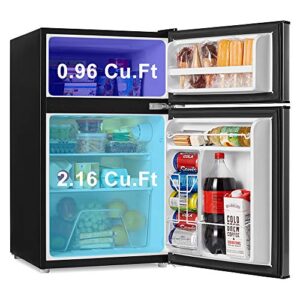 Walsh WSR31TBK Compact Refrigerator, Dual Door Fridge, Adjustable Mechanical Thermostat with True Freezer, Reversible Doors, 3.1 Cu.Ft, Black