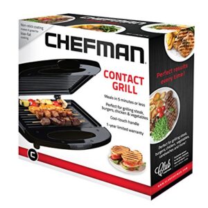 Chefman Electric Contact Grill Griddle, Indoor Dual Closed Sandwich Maker with Nonstick Plates & Cool Touch Handle, For Kitchen & Countertop, 2 Serving, Compact, Black