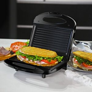 Chefman Electric Contact Grill Griddle, Indoor Dual Closed Sandwich Maker with Nonstick Plates & Cool Touch Handle, For Kitchen & Countertop, 2 Serving, Compact, Black