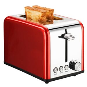 redmond 2 slice toaster stainless steel toaster wide slots with bagel defrost cancel function 6 bread shade settings for bread waffles auto shutoff red