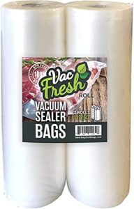 vac fresh food vacuum sealer rolls (11″ x 50′, 2 rolls), 3.5mil embossed food storage bags, vacuum seal bags for meal prep, sous vide bags for cooking (100 feet)