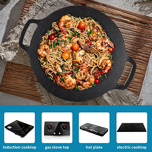 Sanbege Korean Grill Pan with Nonstick 6-Layer Coating, 13" Round BBQ Griddle, Compatible for Induction, Gas Stove, Electric Cooktop, Indoor or Outdoor Grilling