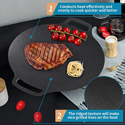 Sanbege Korean Grill Pan with Nonstick 6-Layer Coating, 13" Round BBQ Griddle, Compatible for Induction, Gas Stove, Electric Cooktop, Indoor or Outdoor Grilling