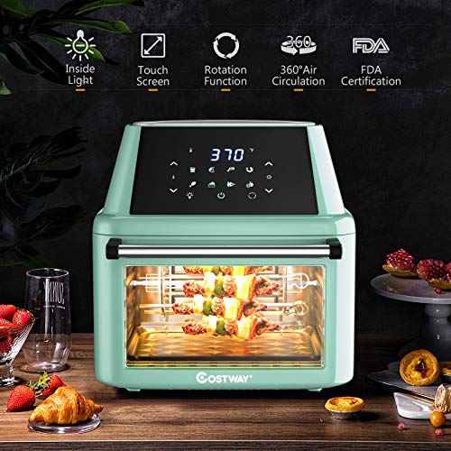 COSTWAY 8-in-1 Air Fryer Oven, Multifunctional Programmable 19QT Cooking Oven with 10 Accessories, Rotisserie, 8 Pre-set Recipe, LED Digital Touchscreen, Viewing Window, 1800W (Green)