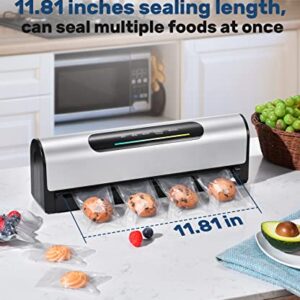 Vacuum Sealer Machine, 95Kpa Full Automatic Food Vacuum Sealer for Food Preservation & Sous Vide, with Astonishing Large LED Screen, 5 Vacuum Sealer Bags, Dishwashable Drip Tray, 15.15in