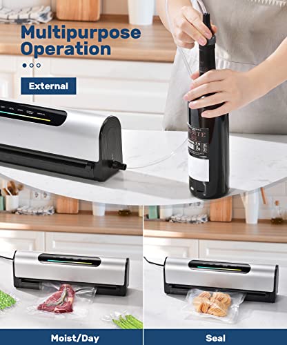 Vacuum Sealer Machine, 95Kpa Full Automatic Food Vacuum Sealer for Food Preservation & Sous Vide, with Astonishing Large LED Screen, 5 Vacuum Sealer Bags, Dishwashable Drip Tray, 15.15in