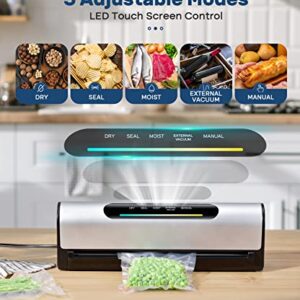 Vacuum Sealer Machine, 95Kpa Full Automatic Food Vacuum Sealer for Food Preservation & Sous Vide, with Astonishing Large LED Screen, 5 Vacuum Sealer Bags, Dishwashable Drip Tray, 15.15in