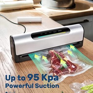 Vacuum Sealer Machine, 95Kpa Full Automatic Food Vacuum Sealer for Food Preservation & Sous Vide, with Astonishing Large LED Screen, 5 Vacuum Sealer Bags, Dishwashable Drip Tray, 15.15in