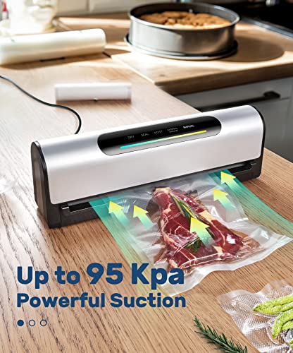 Vacuum Sealer Machine, 95Kpa Full Automatic Food Vacuum Sealer for Food Preservation & Sous Vide, with Astonishing Large LED Screen, 5 Vacuum Sealer Bags, Dishwashable Drip Tray, 15.15in