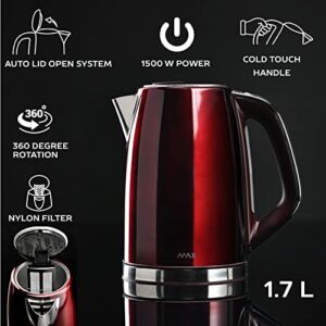 Max Electric Kettle Temperature Control Stainless Steel 1.7 L Tea Kettle, BPA-Free Hot Water Boiler Cordless with LED Light, Auto Shut-Off, Boil-Dry Protection, Keep Warm, 1500W Fast Boiling, Tea pot, Tea kettle, MX-EK01S02