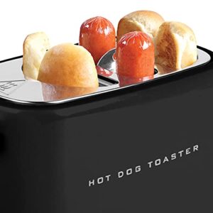 Nostalgia 2 Slot Hot Dog and Bun Toaster with Mini Tongs, Hot Dog Toaster Works with Chicken, Turkey, Veggie Links, Sausages and Brats, Black