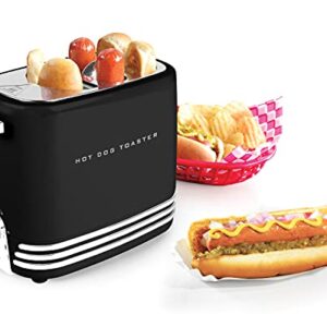 Nostalgia 2 Slot Hot Dog and Bun Toaster with Mini Tongs, Hot Dog Toaster Works with Chicken, Turkey, Veggie Links, Sausages and Brats, Black