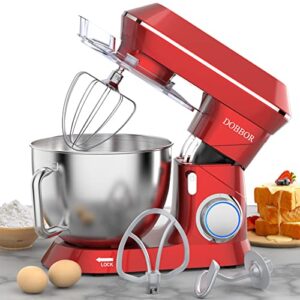 9.5qt stand mixer, dobbor 7 speeds 660w electric kitchen stand mixer, tilt-head food mixer, home standing mixer with dough hook, whisk, beater, splash guard & mixing bowl for baking – red