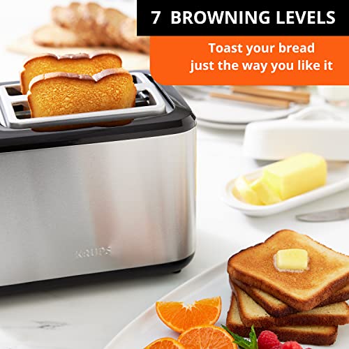 KRUPS Krups Express Toaster KH411D50 Stainless Steel Toaster with Wide Slots, Includes Dust Lid & Crumb Tray, Defrost, Reheat, 7 Browning Levels, 2 Slice, Stainless Steel