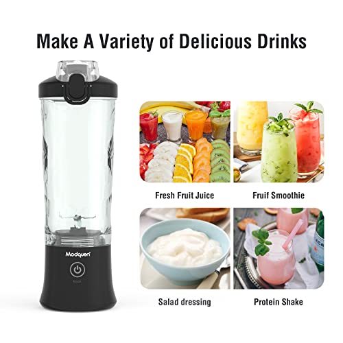 Modquen Personal Blender, Portable Blender for Shakes and Smoothies, Cordless Juicer Cup for Gym, Home and Office, 20 Oz (Black)