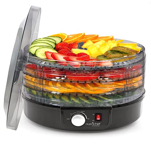 Electric Countertop Food Dehydrator Machine - Professional Multi-Tier Food Preserver, Beef Jerky Maker, Fruit Vegetable Fish Poultry Dryer w/ 5 Stackable Trays, 180° F Max Temp - NutriChef Black